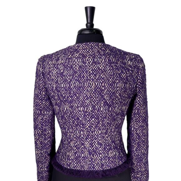 J. Crew Women's Jacket Purple Fringe Textured Wool Blend Gold Button Coat Size 2 - Picture 7 of 9